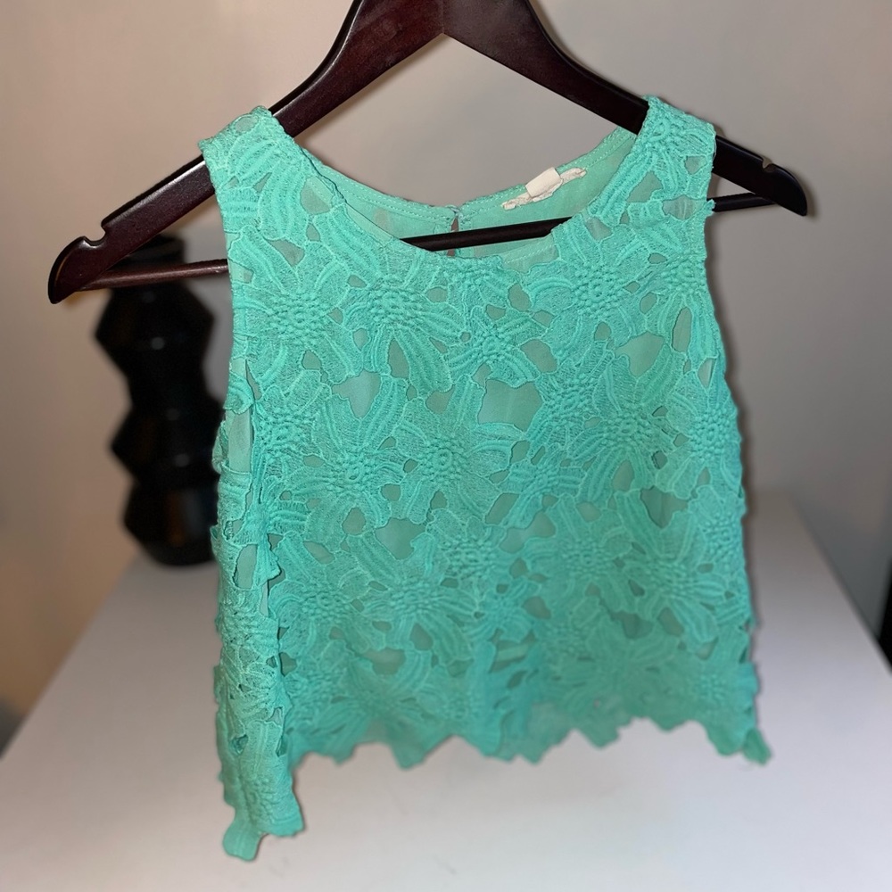 Teal Blue Flowered Crop Top